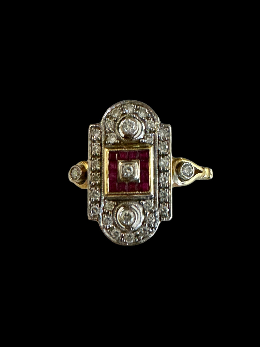 Bague Belle époque Diamants Et Rubis