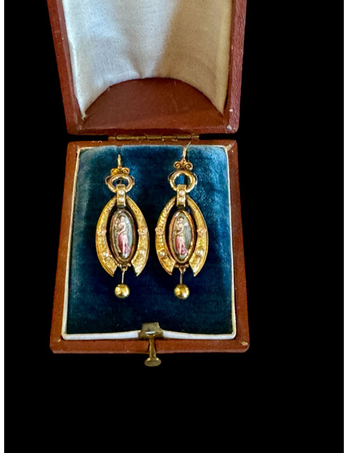 Pendants d'Oreilles En Or De Couleurs Et Porcelaine émaillée