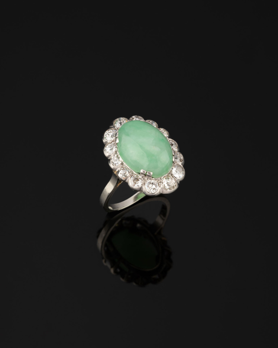 Bague Art Deco Jade Et Diamants