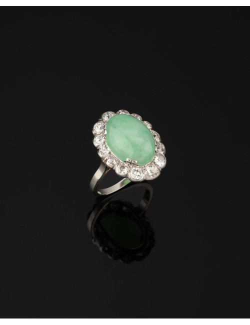 Bague Art Deco Jade Et Diamants