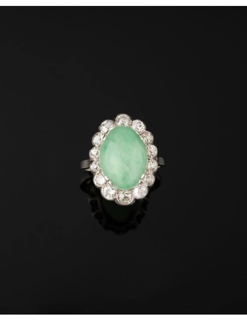 Bague Art Deco Jade Et Diamants