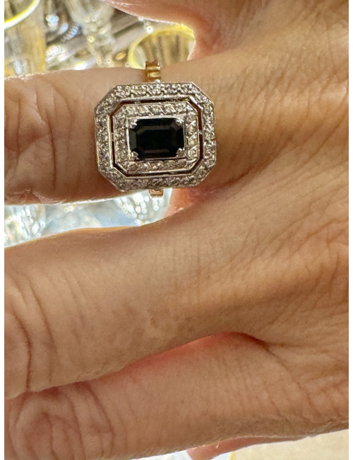 Bague Art-déco Ornée d'Un Saphir Et De Diamants