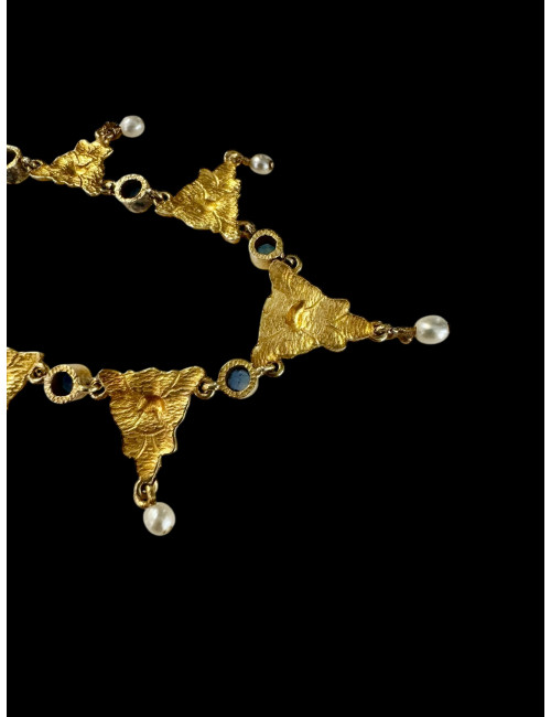 Collier colerette en or, saphirs et perles fines